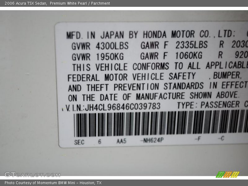 Premium White Pearl / Parchment 2006 Acura TSX Sedan