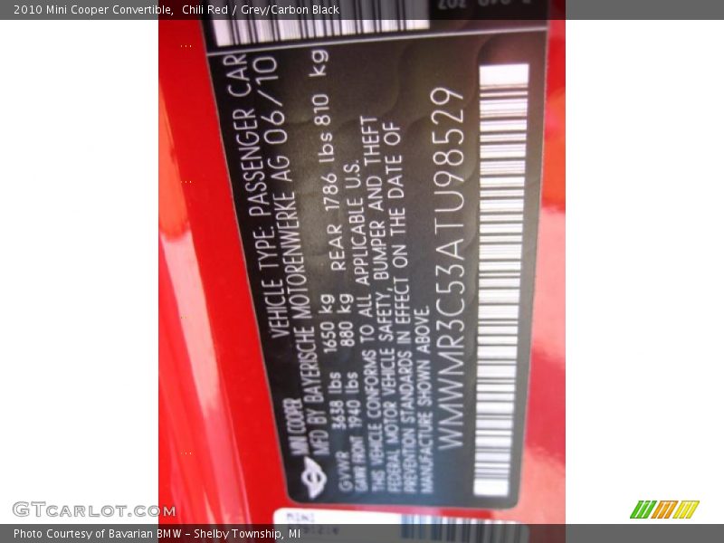 Chili Red / Grey/Carbon Black 2010 Mini Cooper Convertible