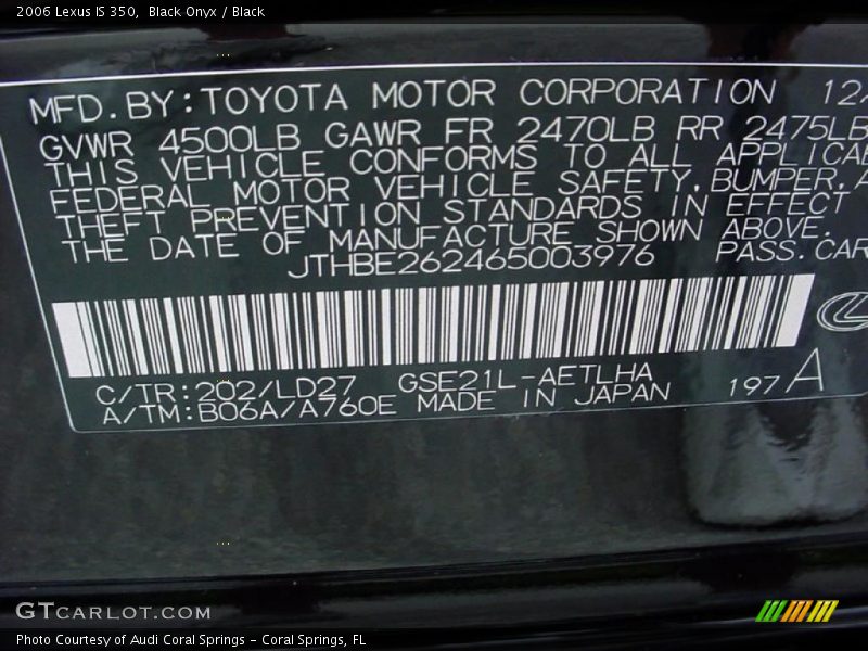 Black Onyx / Black 2006 Lexus IS 350
