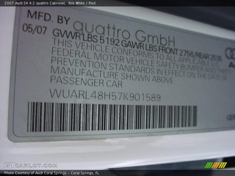 Ibis White / Red 2007 Audi S4 4.2 quattro Cabriolet