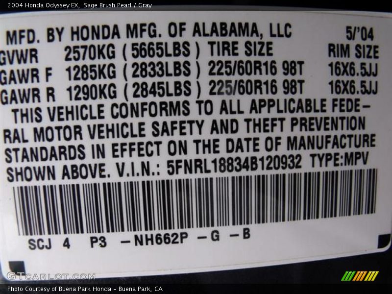 Sage Brush Pearl / Gray 2004 Honda Odyssey EX