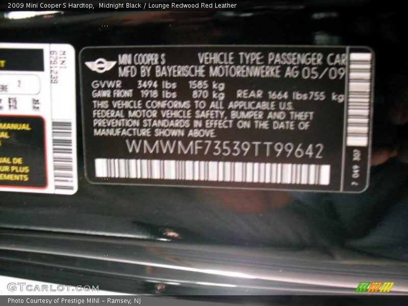 Midnight Black / Lounge Redwood Red Leather 2009 Mini Cooper S Hardtop