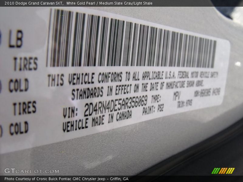 White Gold Pearl / Medium Slate Gray/Light Shale 2010 Dodge Grand Caravan SXT