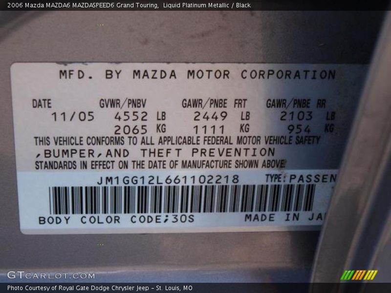 Liquid Platinum Metallic / Black 2006 Mazda MAZDA6 MAZDASPEED6 Grand Touring