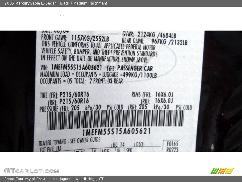 Black / Medium Parchment 2005 Mercury Sable LS Sedan