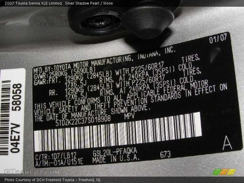 Silver Shadow Pearl / Stone 2007 Toyota Sienna XLE Limited