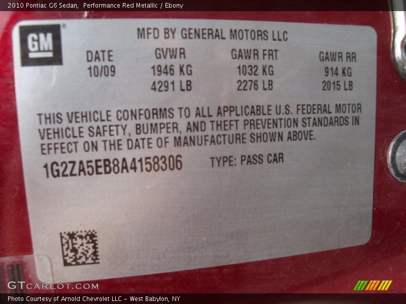 Performance Red Metallic / Ebony 2010 Pontiac G6 Sedan