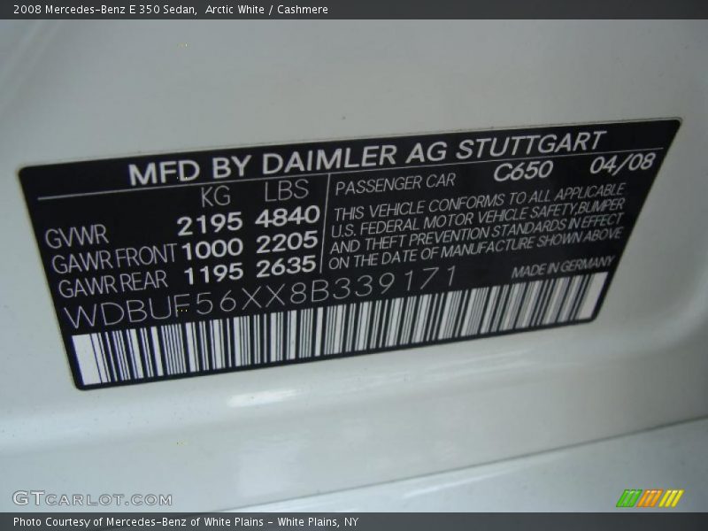 Arctic White / Cashmere 2008 Mercedes-Benz E 350 Sedan