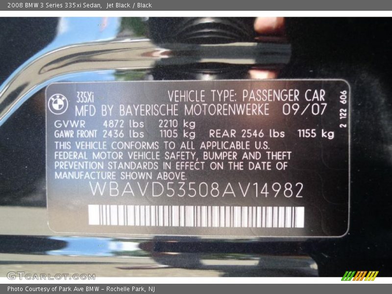 Jet Black / Black 2008 BMW 3 Series 335xi Sedan