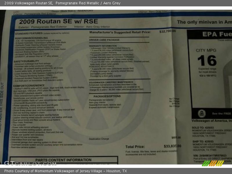 Pomegranate Red Metallic / Aero Grey 2009 Volkswagen Routan SE