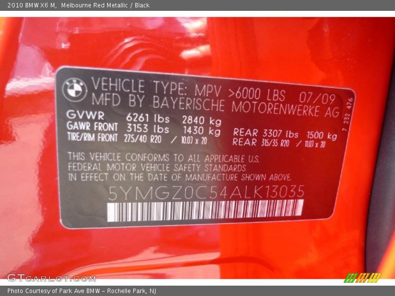 Melbourne Red Metallic / Black 2010 BMW X6 M