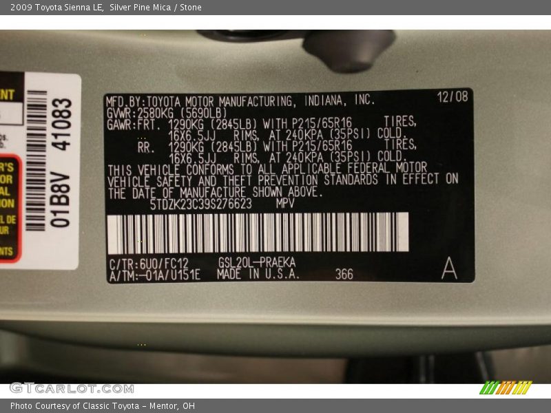 Silver Pine Mica / Stone 2009 Toyota Sienna LE
