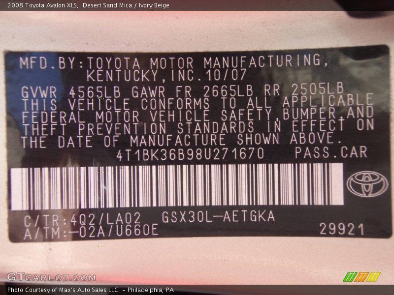 Desert Sand Mica / Ivory Beige 2008 Toyota Avalon XLS