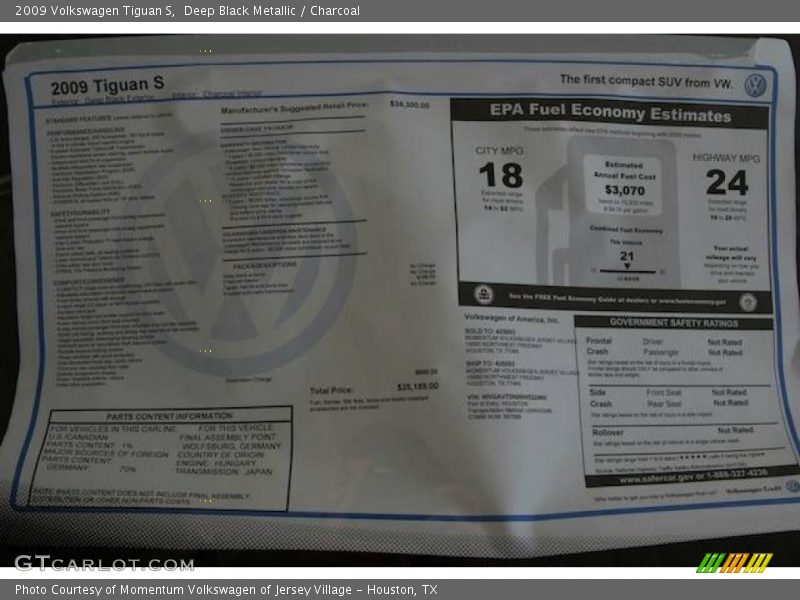 Deep Black Metallic / Charcoal 2009 Volkswagen Tiguan S