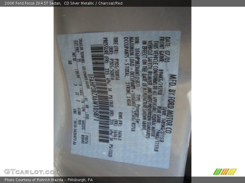 CD Silver Metallic / Charcoal/Red 2006 Ford Focus ZX4 ST Sedan