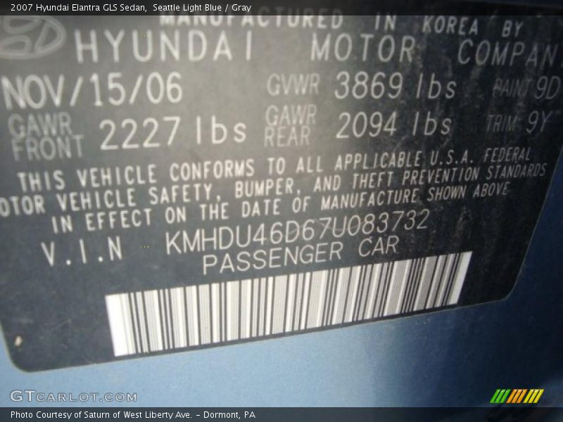 Seattle Light Blue / Gray 2007 Hyundai Elantra GLS Sedan