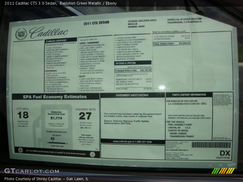 Evolution Green Metallic / Ebony 2011 Cadillac CTS 3.0 Sedan