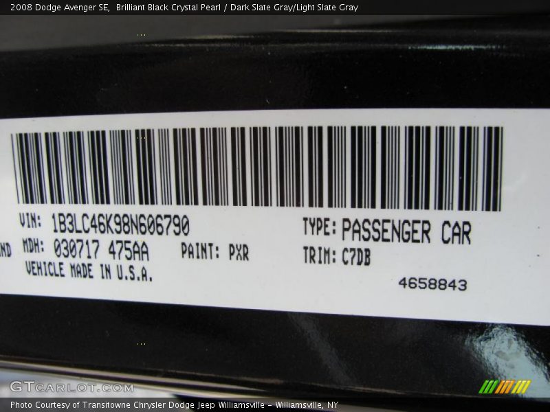 Brilliant Black Crystal Pearl / Dark Slate Gray/Light Slate Gray 2008 Dodge Avenger SE