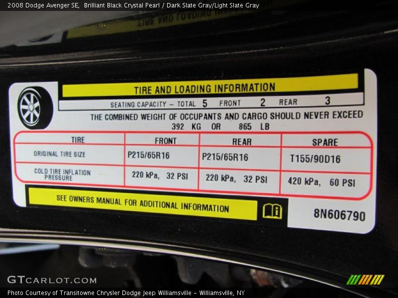 Brilliant Black Crystal Pearl / Dark Slate Gray/Light Slate Gray 2008 Dodge Avenger SE