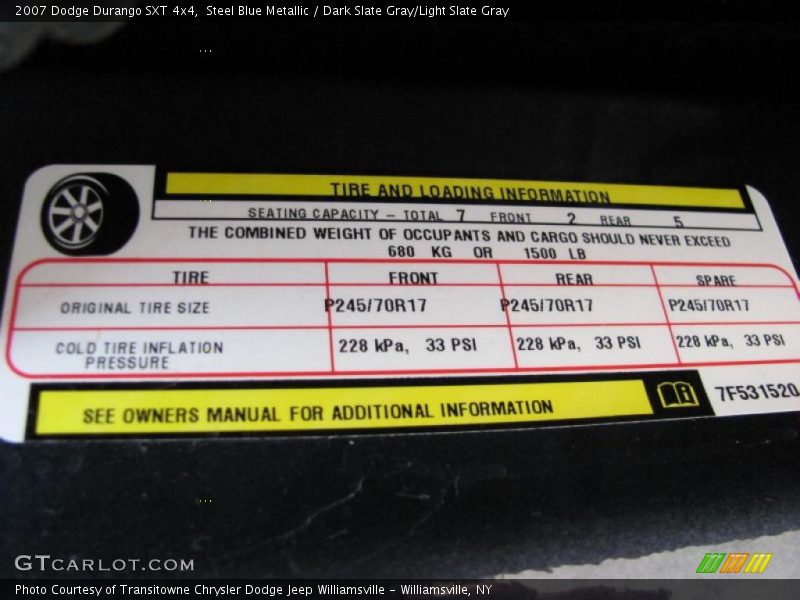 Steel Blue Metallic / Dark Slate Gray/Light Slate Gray 2007 Dodge Durango SXT 4x4