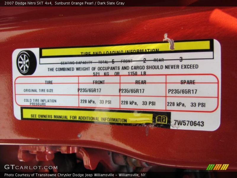 Sunburst Orange Pearl / Dark Slate Gray 2007 Dodge Nitro SXT 4x4