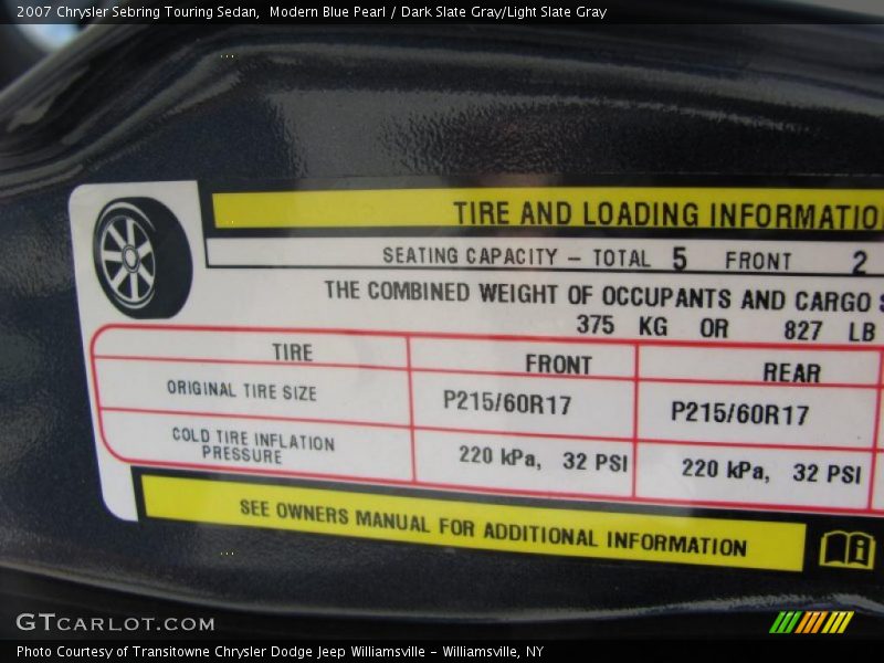 Modern Blue Pearl / Dark Slate Gray/Light Slate Gray 2007 Chrysler Sebring Touring Sedan
