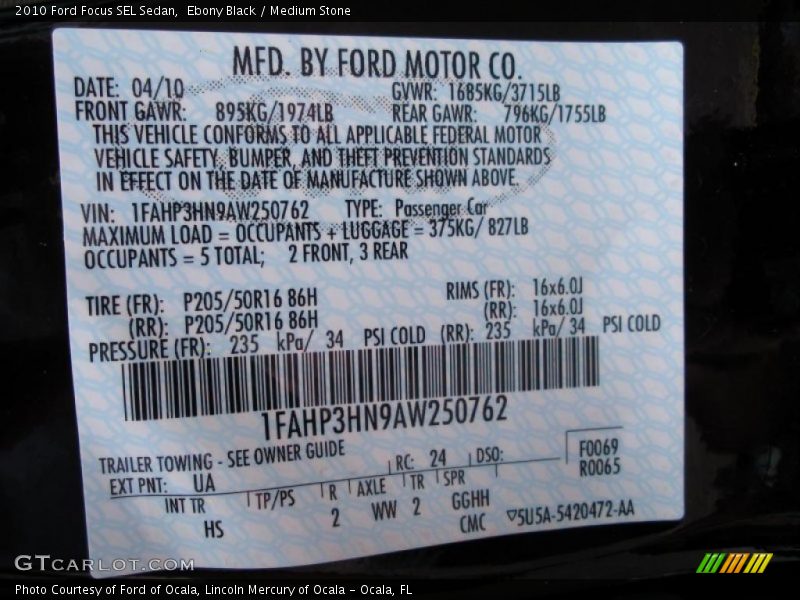 Ebony Black / Medium Stone 2010 Ford Focus SEL Sedan