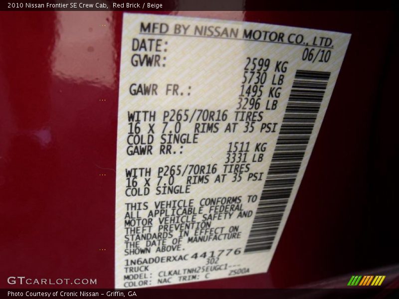 Red Brick / Beige 2010 Nissan Frontier SE Crew Cab