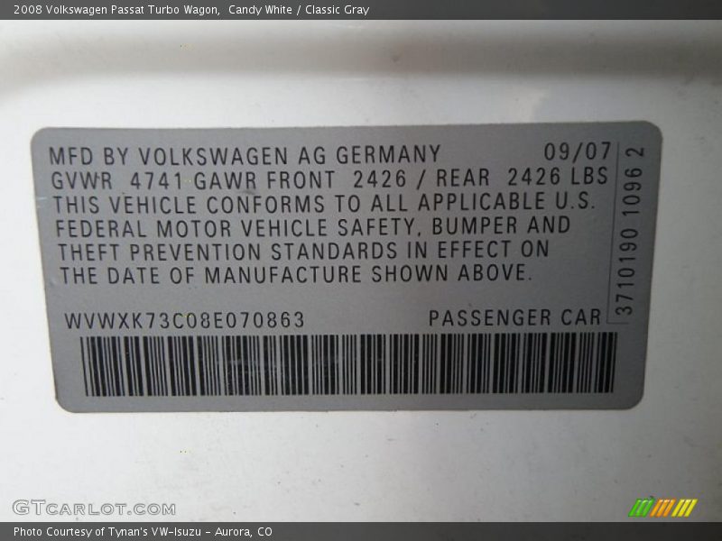Candy White / Classic Gray 2008 Volkswagen Passat Turbo Wagon