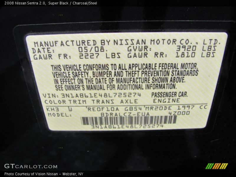 Super Black / Charcoal/Steel 2008 Nissan Sentra 2.0