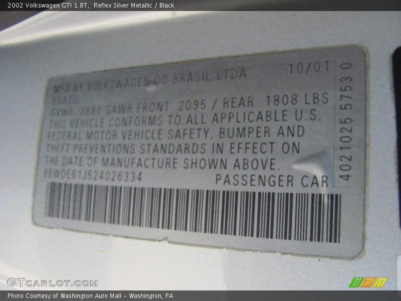 Reflex Silver Metallic / Black 2002 Volkswagen GTI 1.8T
