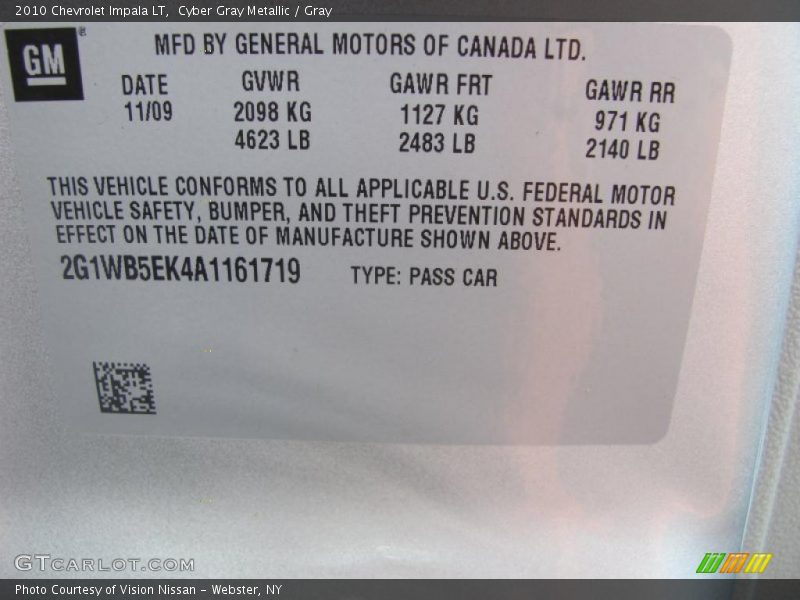 Cyber Gray Metallic / Gray 2010 Chevrolet Impala LT