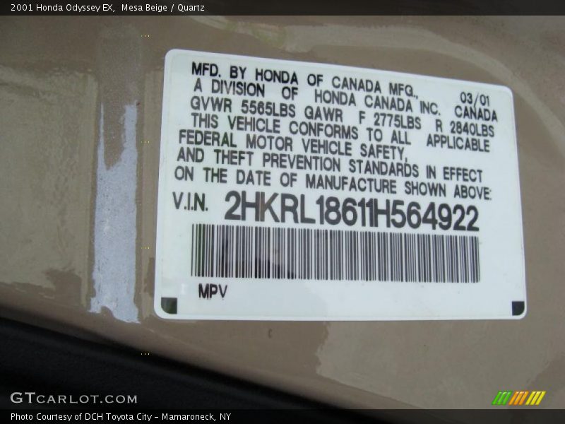 Mesa Beige / Quartz 2001 Honda Odyssey EX