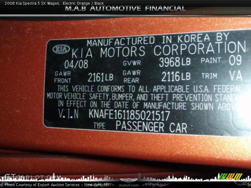 Electric Orange / Black 2008 Kia Spectra 5 SX Wagon