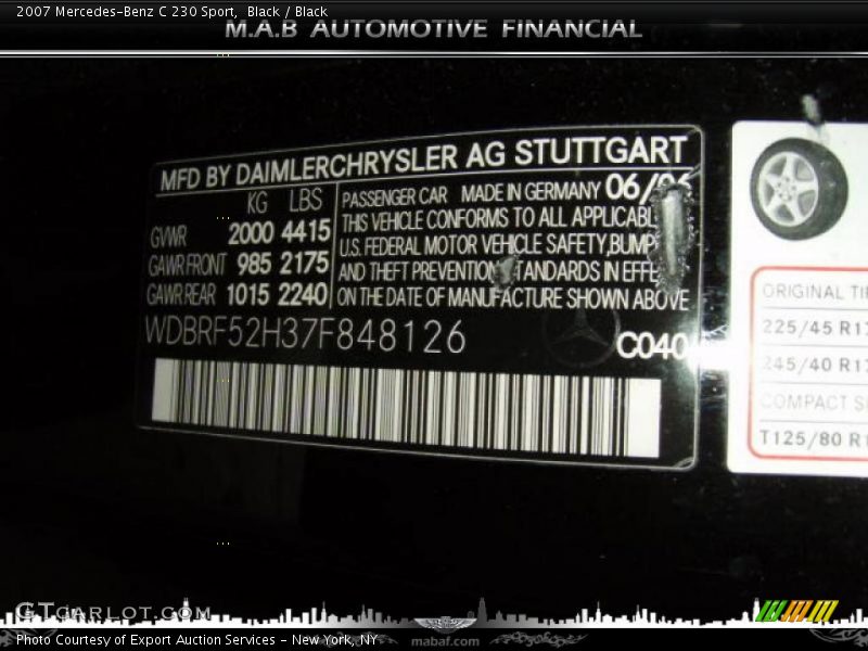 Black / Black 2007 Mercedes-Benz C 230 Sport