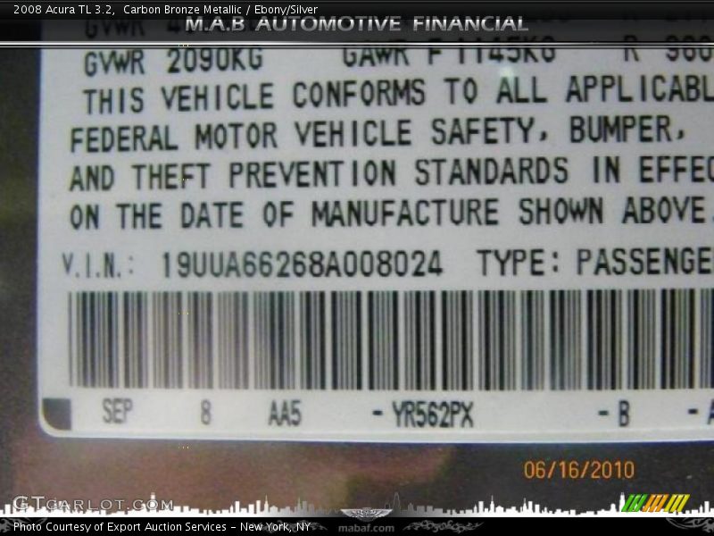 Carbon Bronze Metallic / Ebony/Silver 2008 Acura TL 3.2