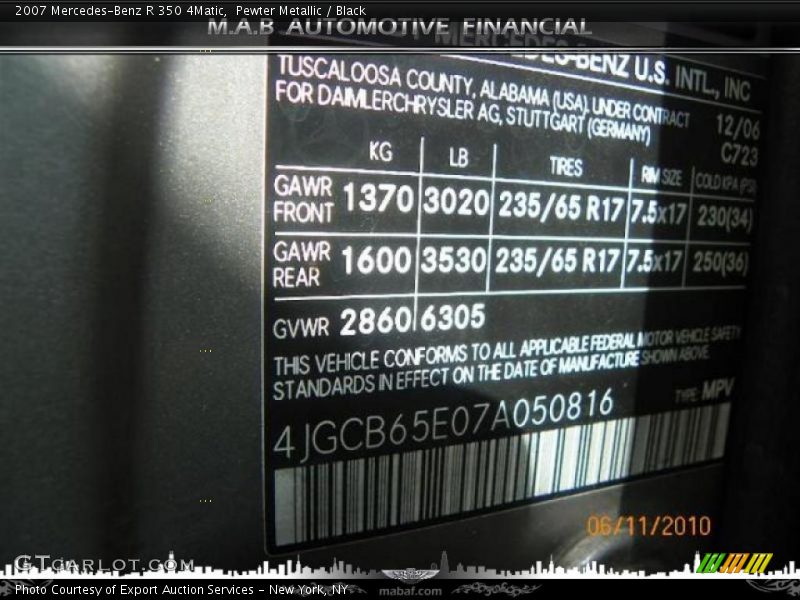 Pewter Metallic / Black 2007 Mercedes-Benz R 350 4Matic
