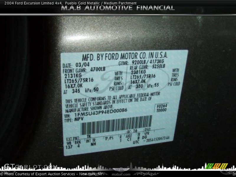 Pueblo Gold Metallic / Medium Parchment 2004 Ford Excursion Limited 4x4