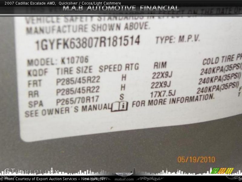 Quicksilver / Cocoa/Light Cashmere 2007 Cadillac Escalade AWD