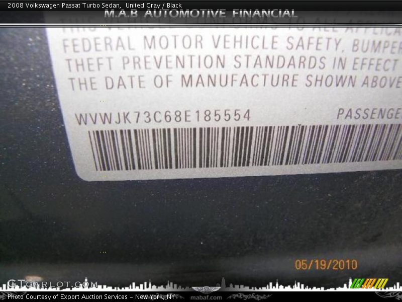 United Gray / Black 2008 Volkswagen Passat Turbo Sedan