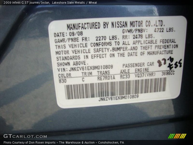 Lakeshore Slate Metallic / Wheat 2009 Infiniti G 37 Journey Sedan