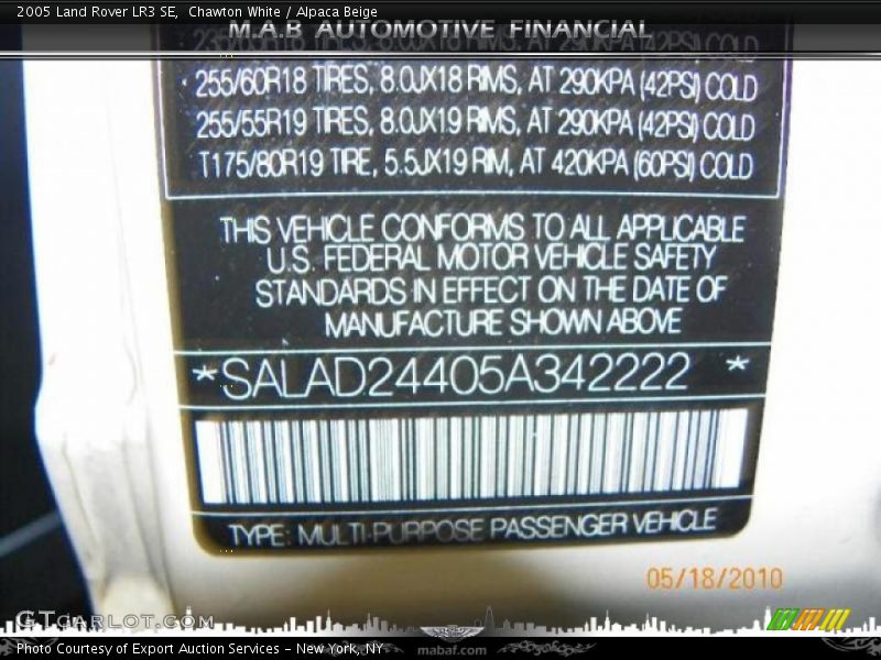 Chawton White / Alpaca Beige 2005 Land Rover LR3 SE