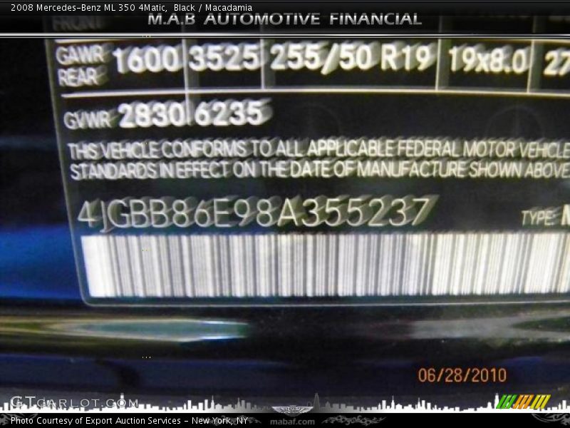 Black / Macadamia 2008 Mercedes-Benz ML 350 4Matic