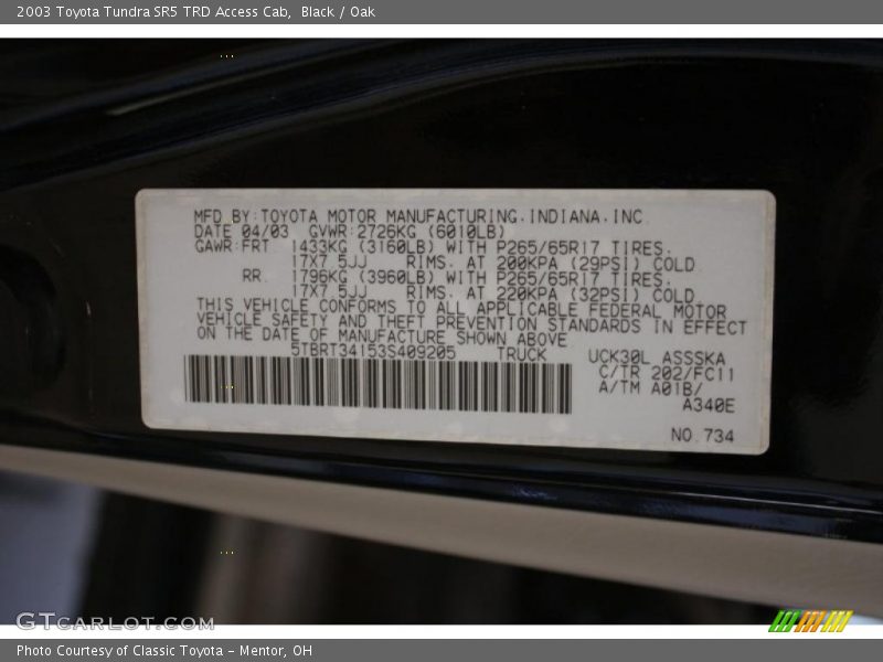 Black / Oak 2003 Toyota Tundra SR5 TRD Access Cab