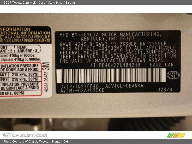 Desert Sand Mica / Bisque 2007 Toyota Camry LE