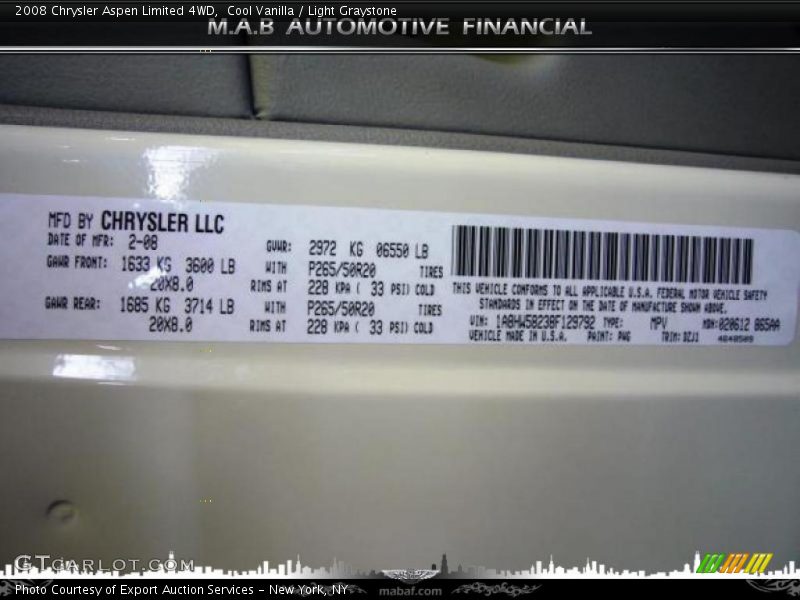Cool Vanilla / Light Graystone 2008 Chrysler Aspen Limited 4WD