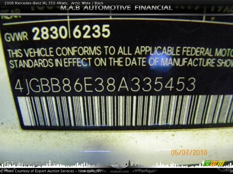 Arctic White / Black 2008 Mercedes-Benz ML 350 4Matic