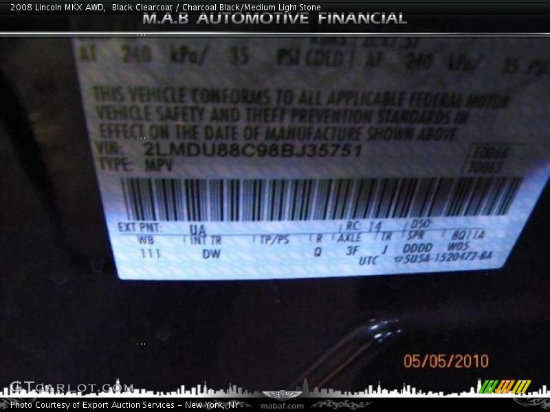 Black Clearcoat / Charcoal Black/Medium Light Stone 2008 Lincoln MKX AWD