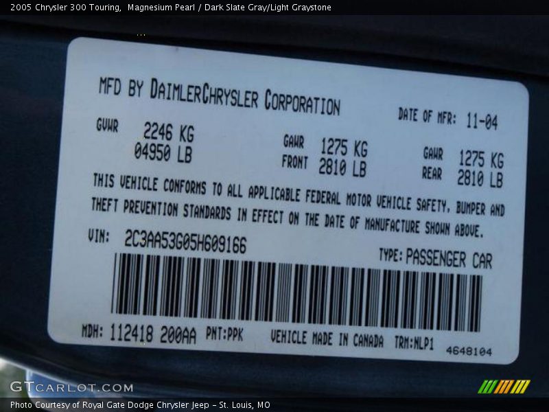 Magnesium Pearl / Dark Slate Gray/Light Graystone 2005 Chrysler 300 Touring