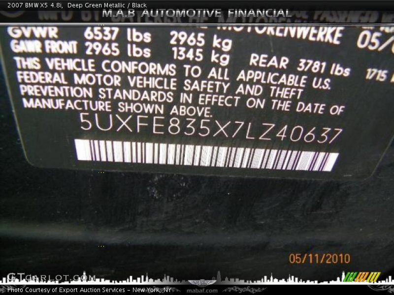 Deep Green Metallic / Black 2007 BMW X5 4.8i
